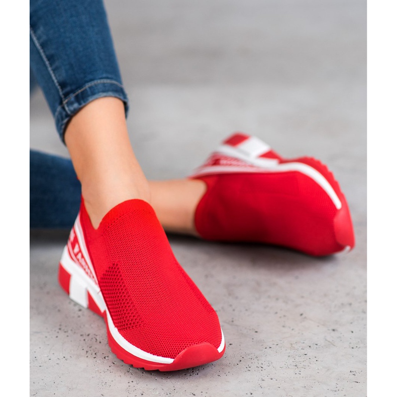 SHELOVET Moda Slipony Openwork bianco rosso 1