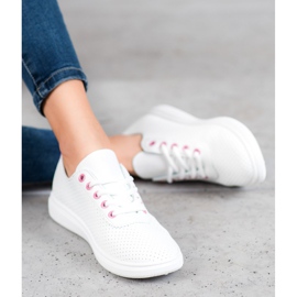 SHELOVET Sneakers Traforate Con Ecopelle bianco rosa 1