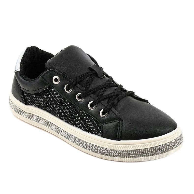 Sneakers nere decorate con zirconi 1153-Y nero grigio 1