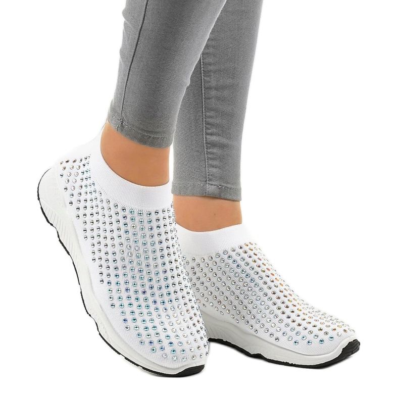 Scarpe sportive bianche con zirconi LG27 bianca 1