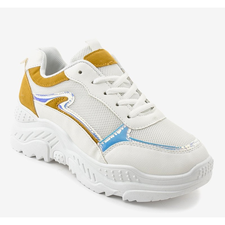 Sneakers sportive bianche con inserti gialli 878 bianco giallo 1