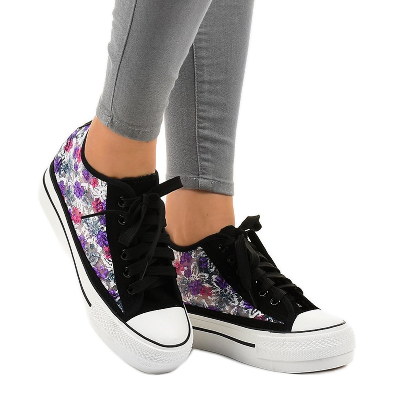 Sneakers nere in pizzo JX-61 nero viola rosa 1
