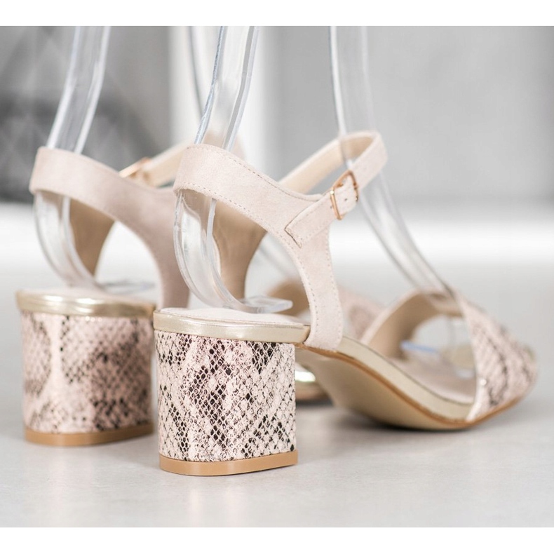 Goodin Sandali comodi su un post basso beige d'oro 1