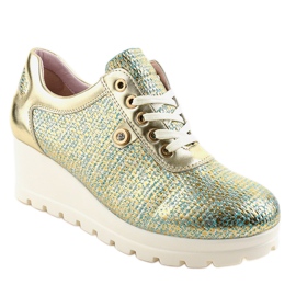 Sneakers con zeppa alla moda dorate JFL663-5 d'oro 1