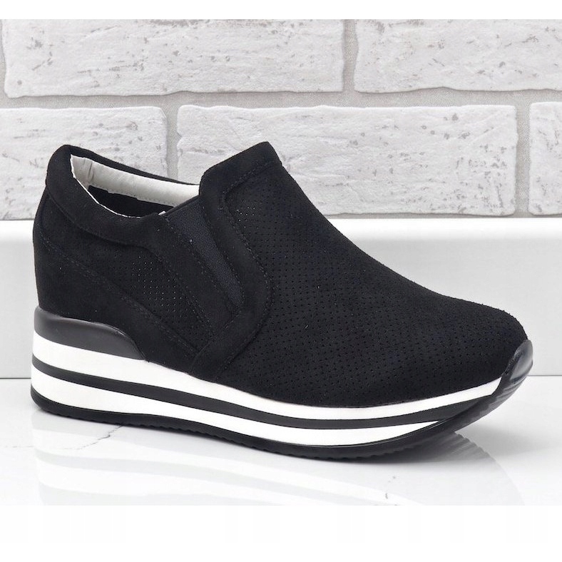 Sneakers nere con zeppe traforate RQ259 nero 1