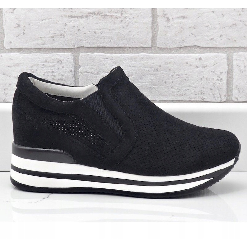 Sneakers nere con zeppe traforate RQ259 nero 2