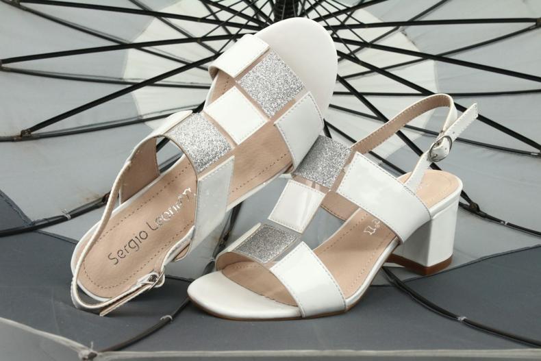 Sandali con tacco basso Sergio Leone SK910 bianco grigio 5