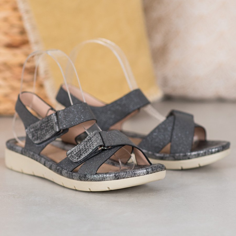 VINCEZA Sandali Velcro nero grigio 2