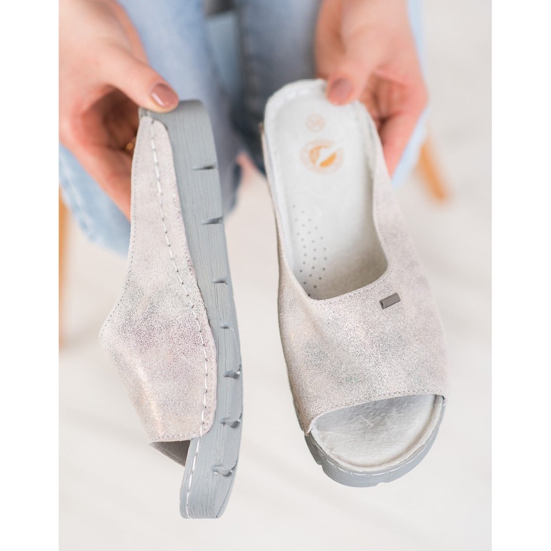 Goodin Comode pantofole in pelle grigio 1