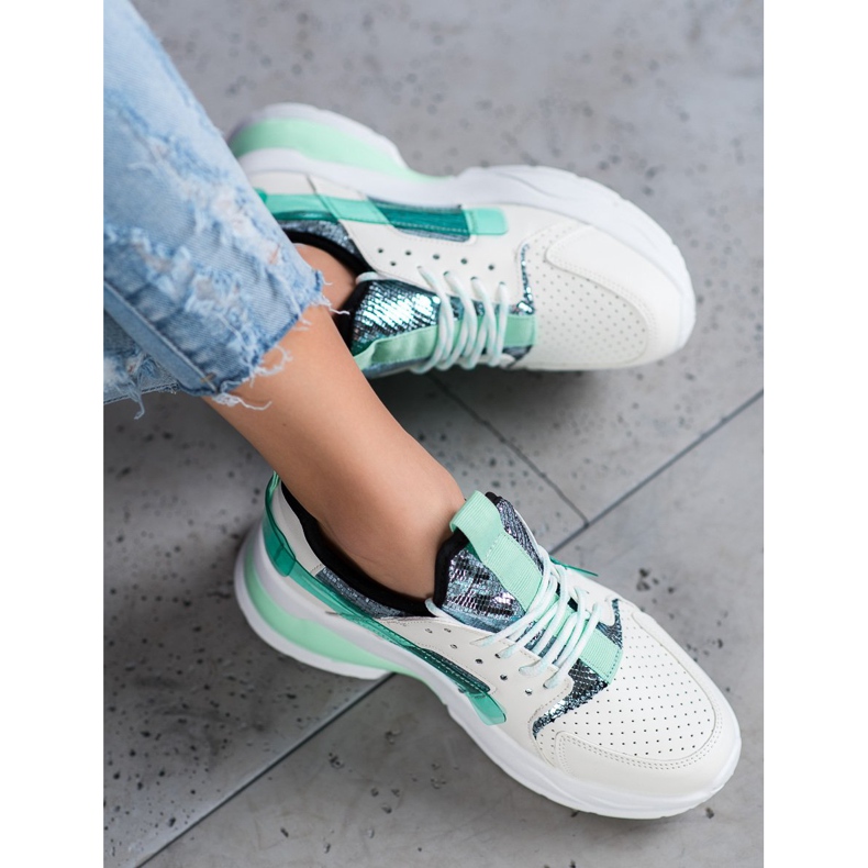 SHELOVET Sneakers bianche alla moda bianca verde 2
