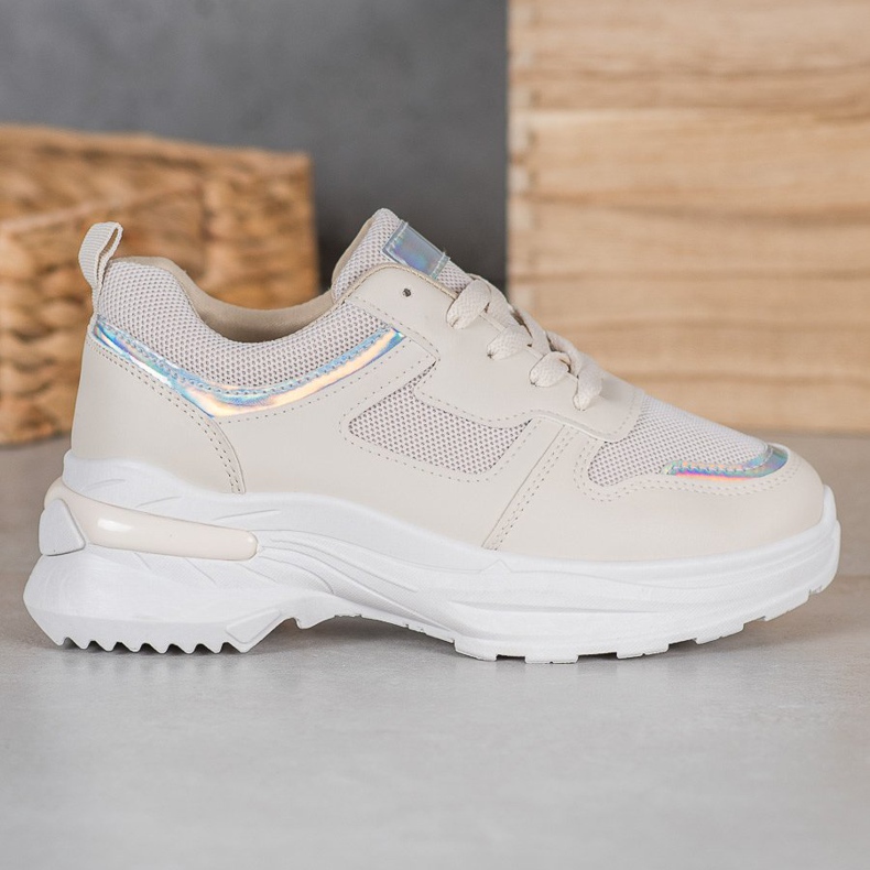 SHELOVET Sneakers Beige Con Effetto Holo 1