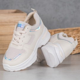 SHELOVET Sneakers Beige Con Effetto Holo 2