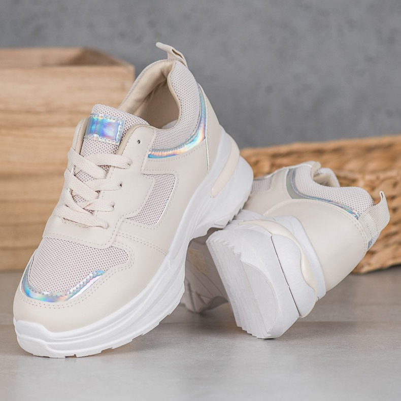 SHELOVET Sneakers Beige Con Effetto Holo 2