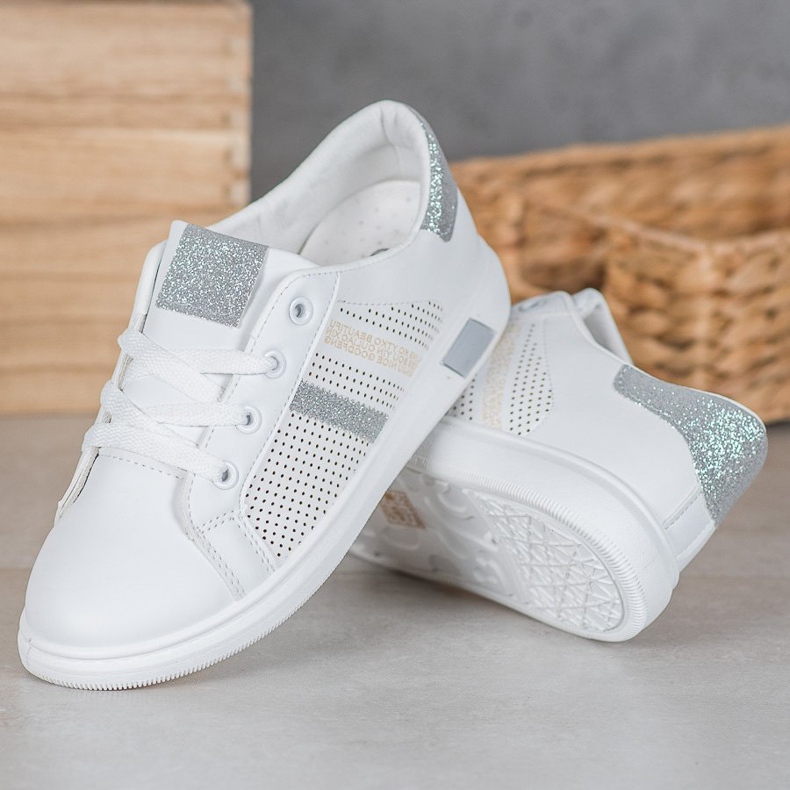 SHELOVET Scarpe sportive bianche con glitter bianco grigio 2
