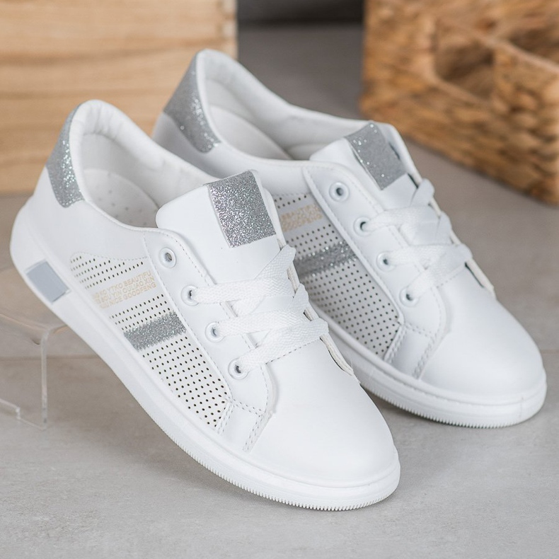 SHELOVET Scarpe sportive bianche con glitter bianca grigio 1