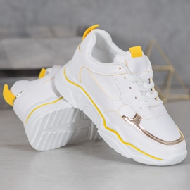 Ideal Shoes Sneakers in ecopelle bianche bianco giallo 2