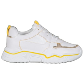 Ideal Shoes Sneakers in ecopelle bianche bianco giallo 1