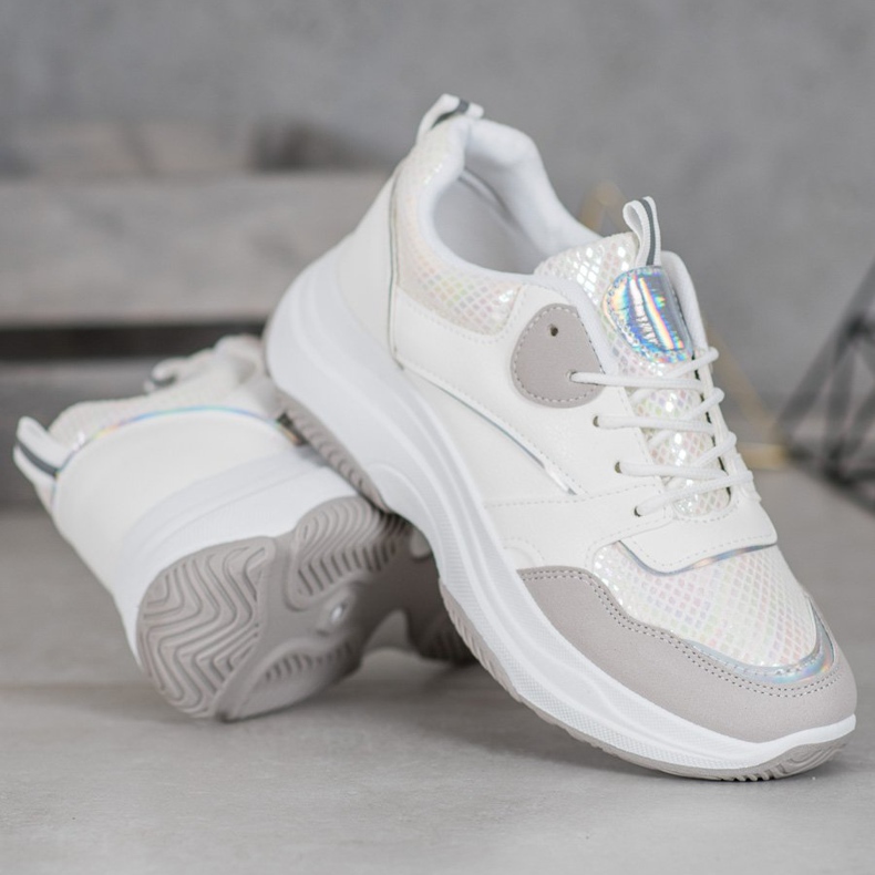 Ideal Shoes Scarpe da ginnastica casual con piattaforma bianco grigio 2