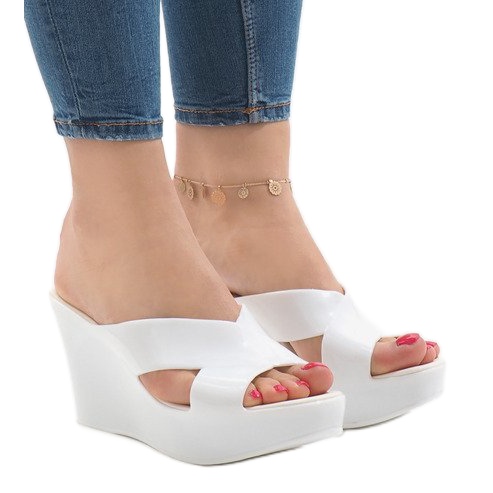 Pantofole bianche con tacco alto Meliski IR-70 bianca 1