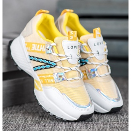 Bona Scarpe da ginnastica in rete d'amore bianco giallo 2