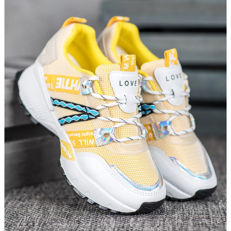 Bona Scarpe da ginnastica in rete d'amore bianco giallo 2