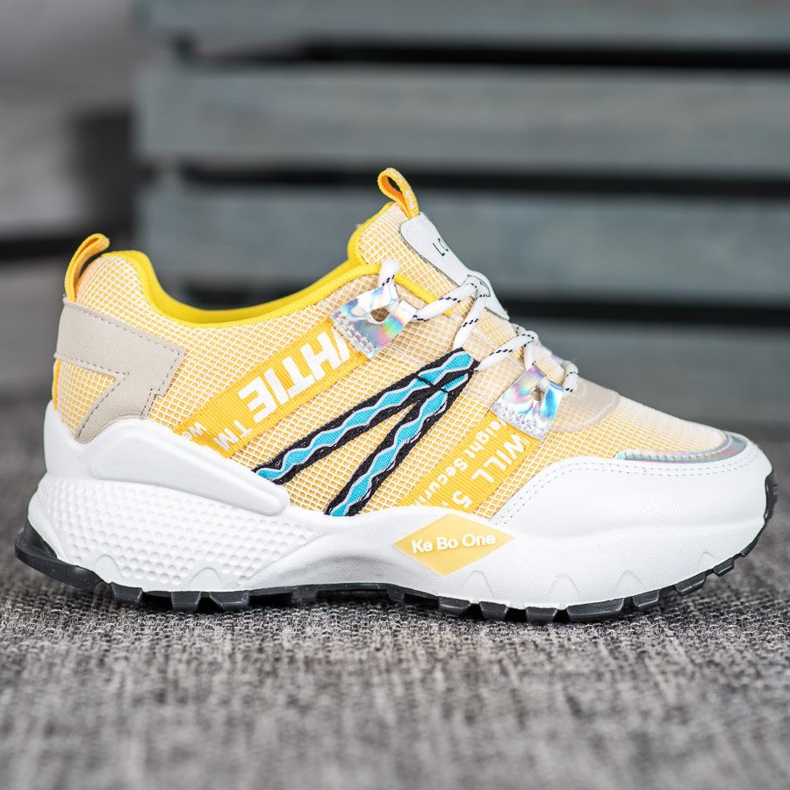 Bona Scarpe da ginnastica in rete d'amore bianco giallo 1