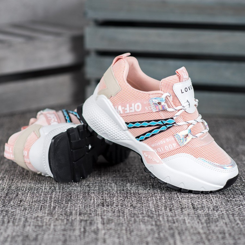 Bona Scarpe da ginnastica in rete d'amore bianca rosa 1