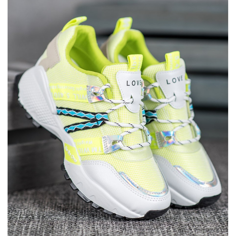 Bona Scarpe da ginnastica in rete d'amore bianco multicolore verde 1
