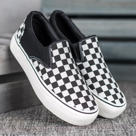 SHELOVET Slipons in bianco e nero sulla piattaforma bianca 1