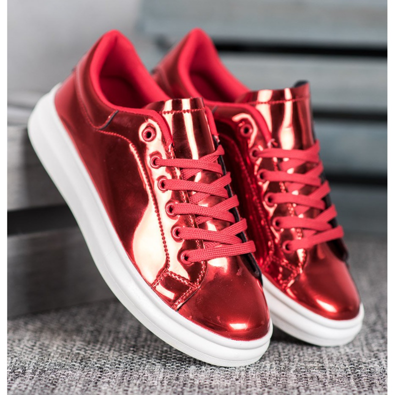 Bona Scarpe lucide sulla piattaforma rosso 1