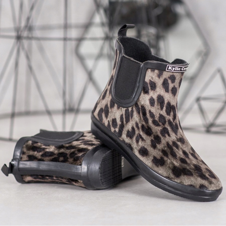 Kylie Stivali in pelle scamosciata con stampa leopardata beige nero 1