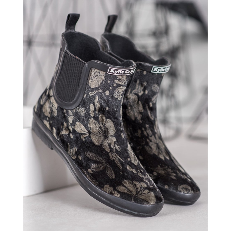 Kylie Stivali in pelle scamosciata con fiori nero 1