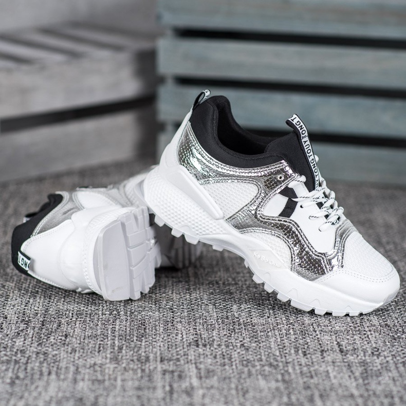 Bona Sneakers alla moda con rete bianco grigio 1