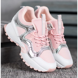 Bona Sneakers alla moda con rete rosa grigio 1