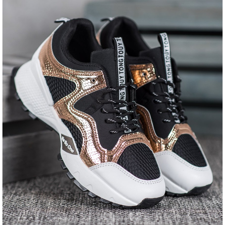 Bona Sneakers alla moda con rete nero giallo 1