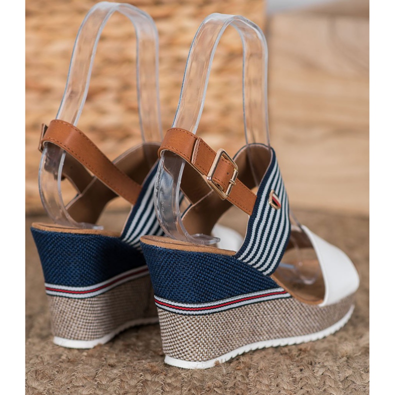 Goodin Sandali con zeppa bianca blu 1