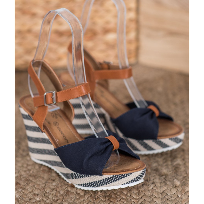 Goodin Sandali blu navy con zeppa marrone 1