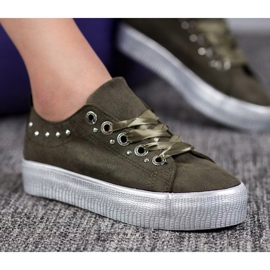 SHELOVET Sneakers in pelle scamosciata verde 2