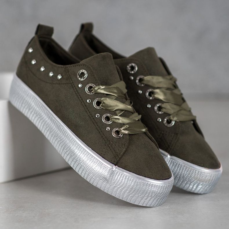 SHELOVET Sneakers in pelle scamosciata verde 1