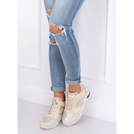 Beis scarpe sportive con zeppa beige e oro 1