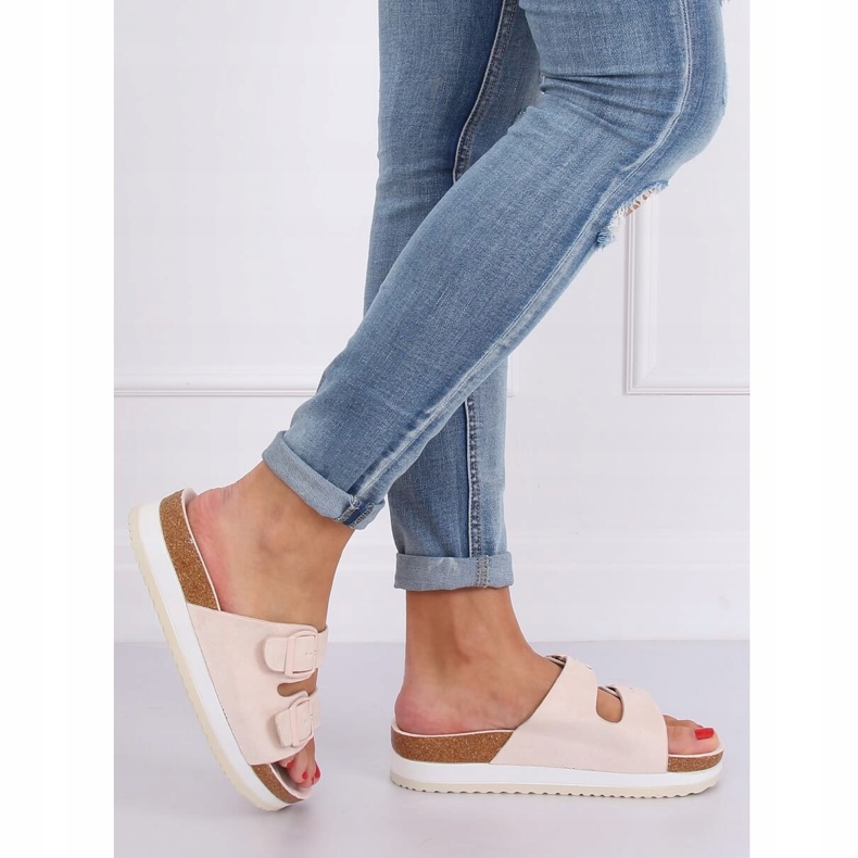 Pantofole scholki beige SS115P Beige multicolore rosa 1