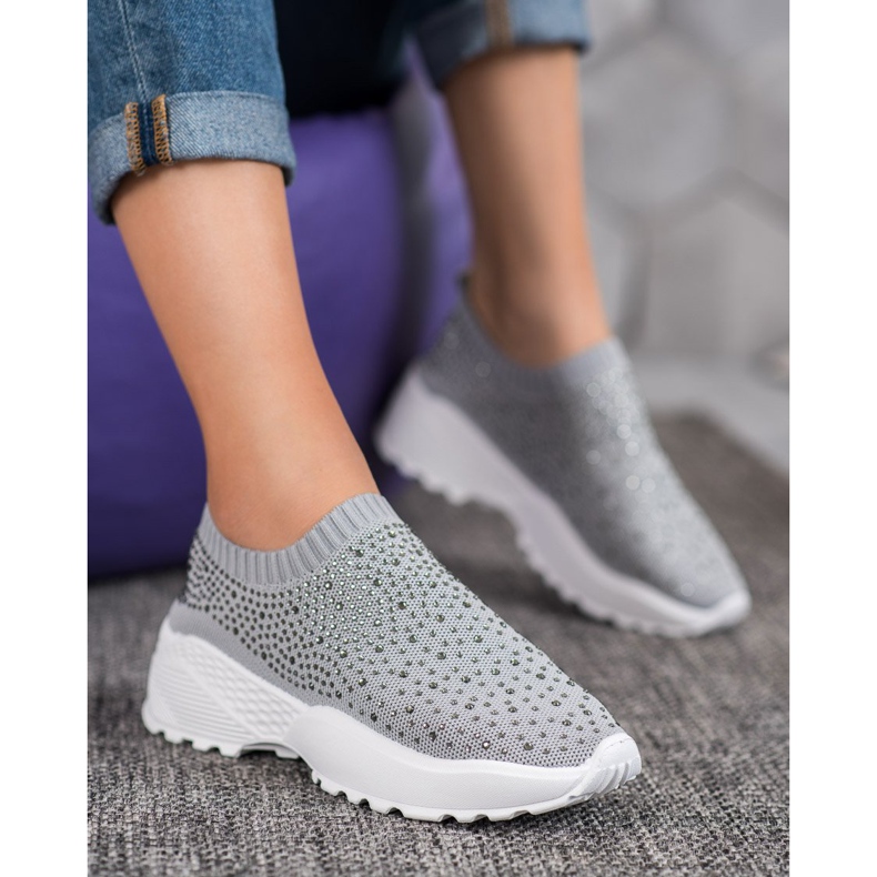Diamantique Scarpe sportive con cristalli grigio 1