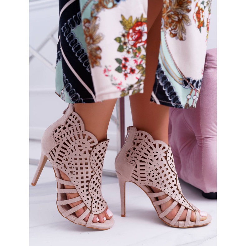 SEA Sandali da donna in camoscio beige con tacco alto Viviane 2