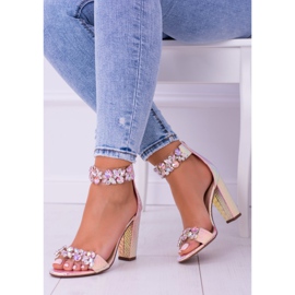 Lu Boo Sandali champagne opalescente Lambada Strass rosa giallo 1