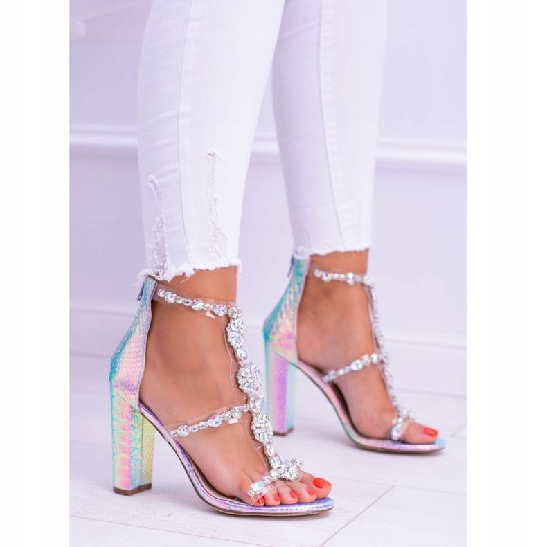Lu Boo Sandali viola benzina con strass Taylor multicolore 2