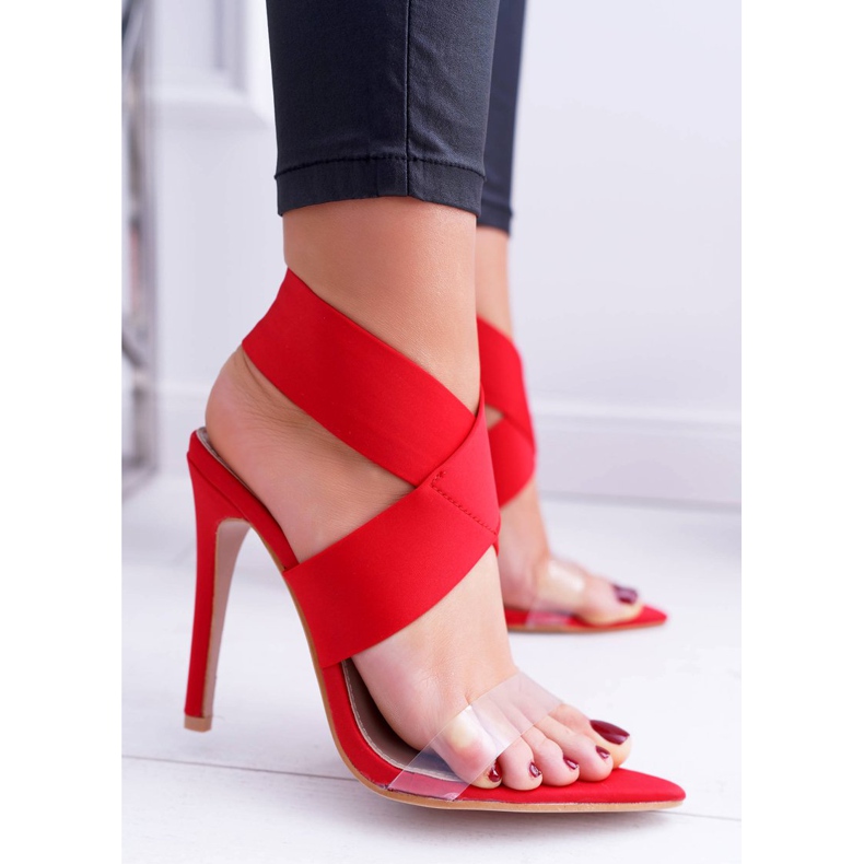 L.DAY Sandali Da Donna Con Tacco Alto Con Cinturino Largo Luci Rosse rosso 1