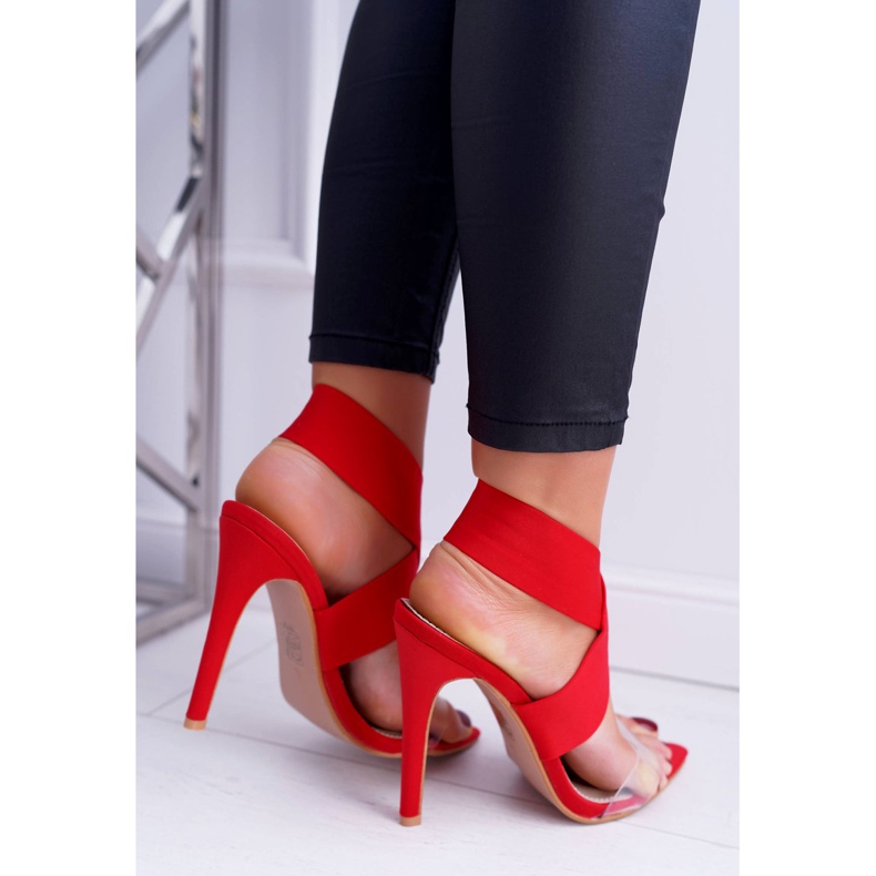 L.DAY Sandali Da Donna Con Tacco Alto Con Cinturino Largo Luci Rosse rosso 2
