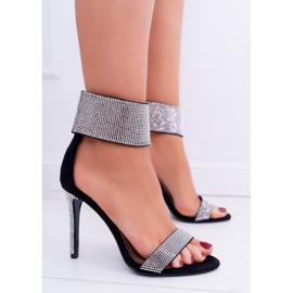 Sandali Da Donna Con Tacco Alto Lu Boo Con Cubic Zirconia Velcro Nero Show 1