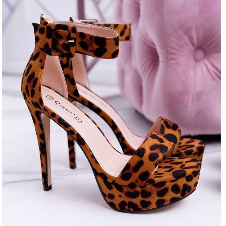 NFR Sandali da donna su tacco alto Platform Leopard Welbos marrone nero 1