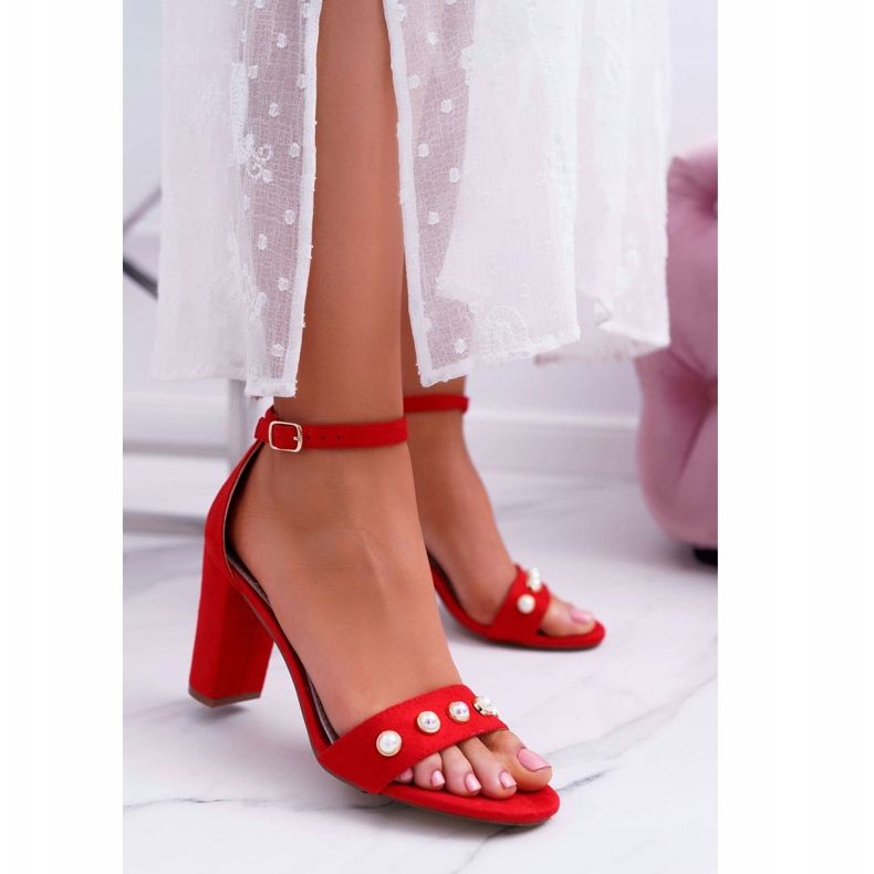 S.Barski Sandali Da Donna Con Tacco Con Perle Rosso Renes 1